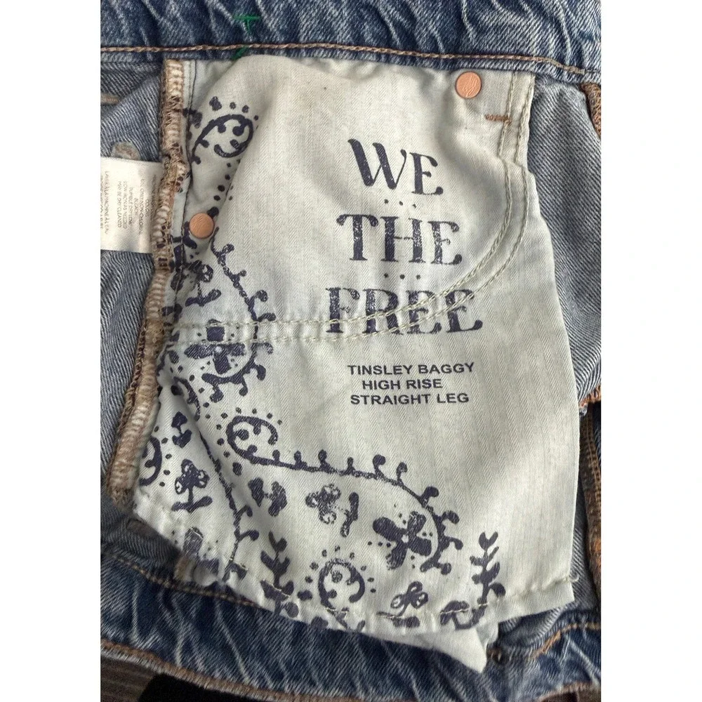 We The Free Women's Tinsley Baggy High Rise Straight Leg Jeans Blue Carpenter 28